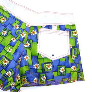 De57 Board Shorts Girl Flower Power Swim Blue Green Mod Cheeky USA